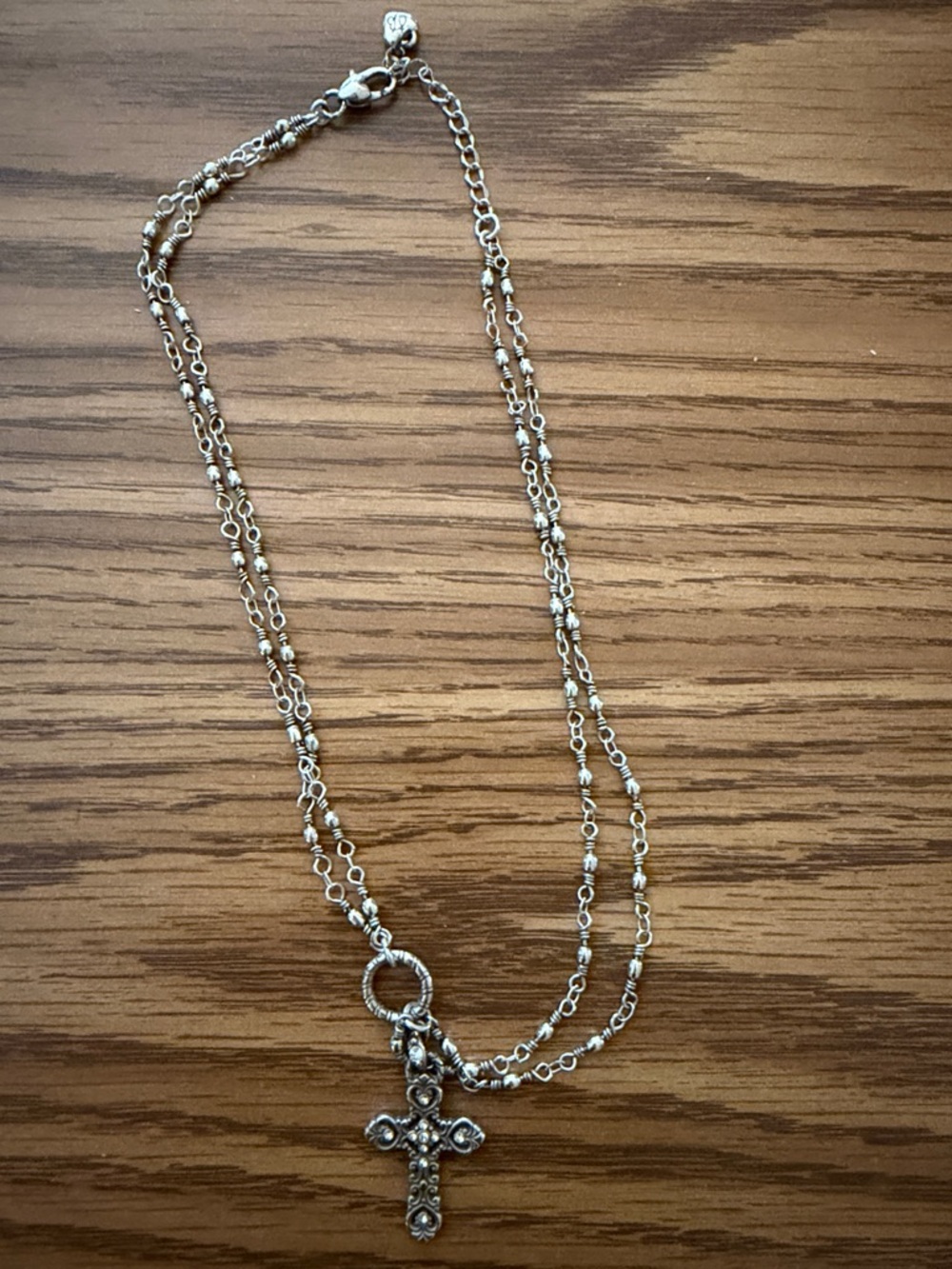 Brighton Silver-Tone Double Strand Cross Necklace